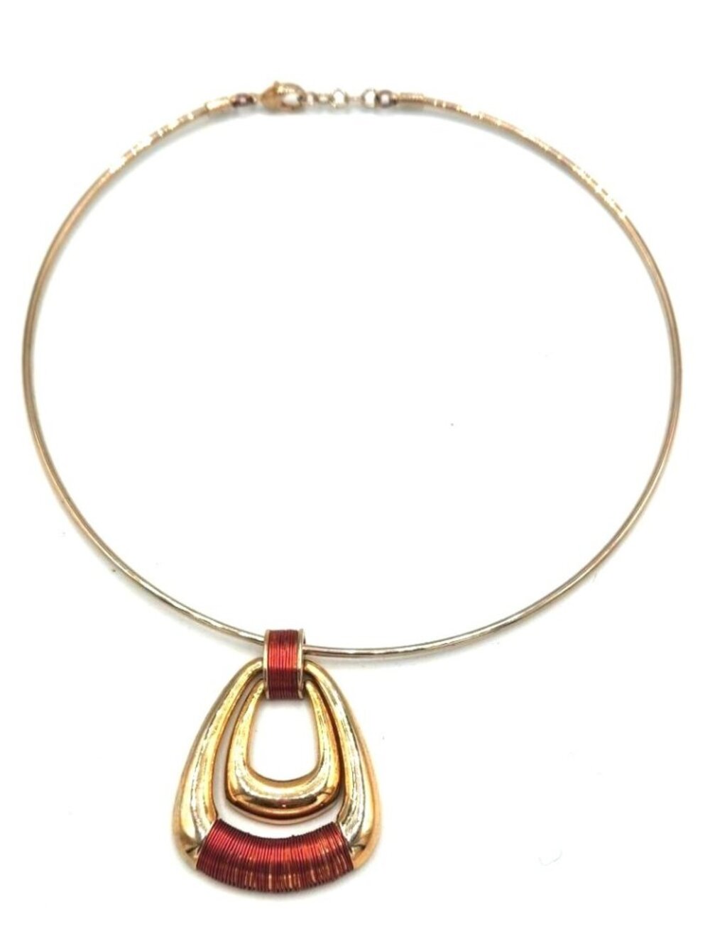 Vintage Gold Tone Silver Tone Pendant With Copper Wrapped Design